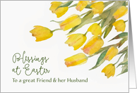 Blessings at Easter, Friend & her Husband, Tulips, Watercolor Painting card