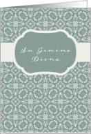 Happy Birthday in Lithuanian, Su Gimimo Diena, Grey/Green Pattern card