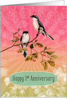 Happy 1st Wedding Anniversary, Two Vintage Birds, card