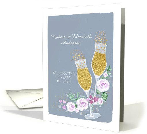 Customize Name, 2nd Wedding Anniversary Invitation, Faux Gold card