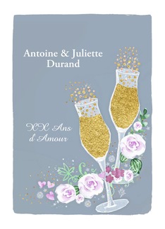 Invitation, French Wedding Anniversary, Names and Years Customizable