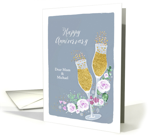 Mom And Step Dad, Customize, Happy Wedding Anniversary, Faux Gold card