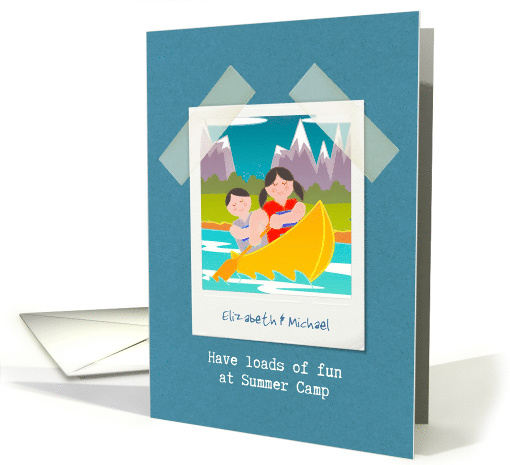 Have Fun at Summer Camp, Customizable Name, Kids in Canoe card