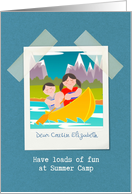 For Cousin, Have Fun at Summer Camp, Customizable, Kids in Canoe card