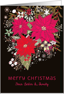 Dear Sister and her Family, Merry Christmas, Poinsettias, Floral card