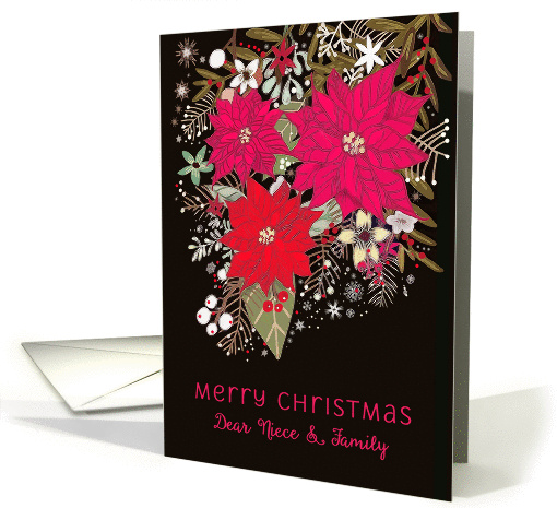 Dear Niece and Family, Merry Christmas, Poinsettias, Floral card