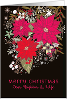 Dear Neighbor and Wife, Merry Christmas, Poinsettias, Floral card