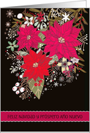 Merry Christmas, Happy New Year in Spanish, Poinsettias card