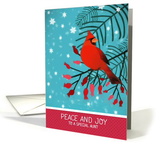 Peace and Joy, To my special Aunt, Cardinal, Fir, Berries card
