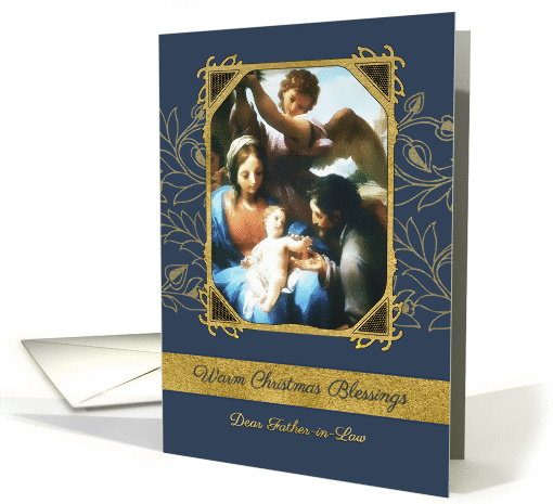 For Father-in-Law, Christmas Blessings, Nativity, Gold Effect card