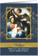Customizable, Believe, Christmas, Nativity,Gold Effect card