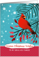 To my Son and his Fiancee, Warm Christmas Wishes, Red Cardinal card