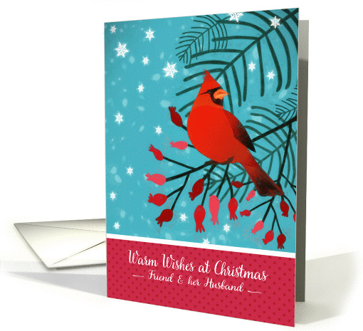 Warm Christmas Wishes, For Friend & her Husband, Cardinal card