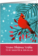 Daughter and Son-in-Law, Warm Christmas Wishes, Cardinal and Berries card