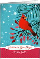 To my Boss, Warm Christmas Wishes, Cardinal, Berries card