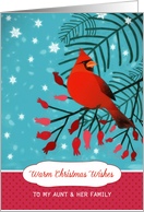 To my Aunt and her Family, Warm Christmas Wishes, Cardinal, Berries card