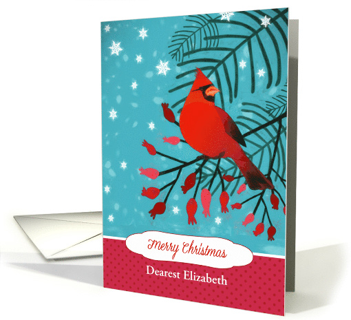Customizable, Merry Christmas, Cardinal, Berries, Fir Branches, card