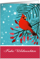 Merry Christmas in German, Frohe Weihnachten, Cardinal Bird card
