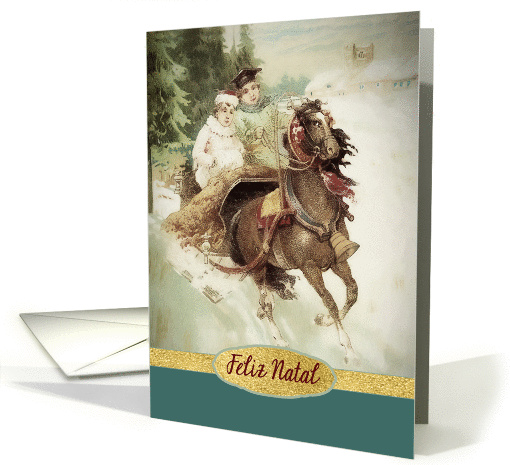 Merry Christmas in Portuguese, Feliz Natal, Vintage, Gold Effect card
