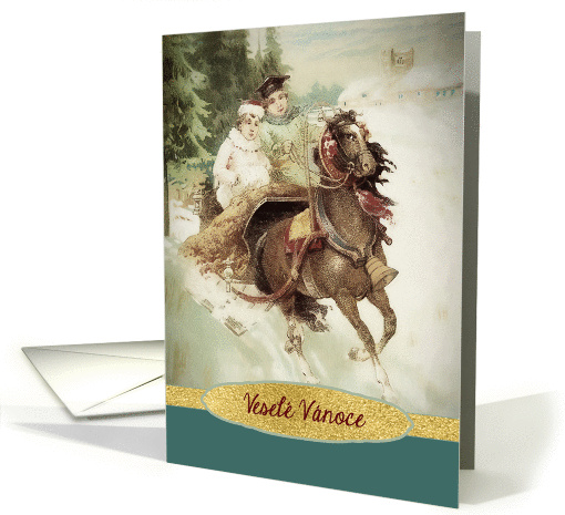 Merry Christmas in Czech, Vesel Vnoce, Vintage, Gold Effect card