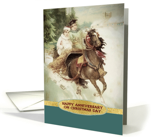 Happy Anniversary on Christmas Day, Vintage, Gold Effect card