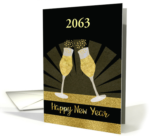Year Customizable, Happy New Year, Champagne Glasses, Gold Effect card