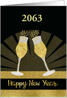 Year Customizable, Happy New Year, Champagne Glasses, Gold Effect card