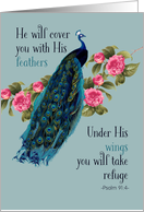 Christian Encouragement, Psalm 91:4, Peacock card