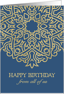 Happy Birthday from all of us, Corporate Card, Gold Effect, Blue card