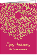 Happy Employee Anniversary, Customizable, Gold Effect, Magenta card
