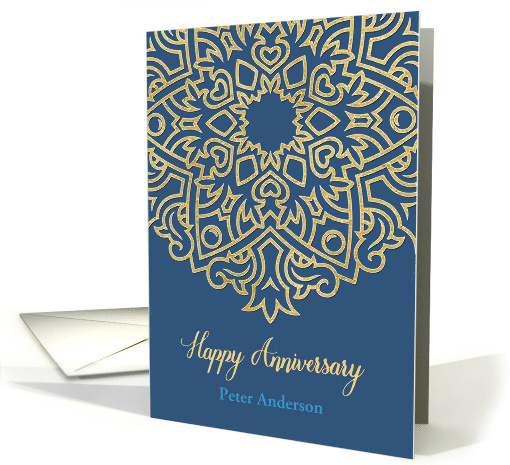 Happy Employee Anniversary, Customizable, Gold Effect, Blue card