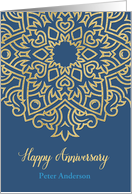 Happy Employee Anniversary, Customizable, Gold Effect, Blue card