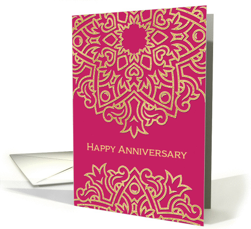 Happy Employee Anniversary, Gold Effect, Magenta Red card (1458410)