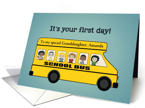 Customizable, 1st Day of School, Bus, Waving Children card (1458992)