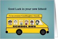 Good Luck in your new School, Bus, Waving Children card