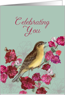 Celebrating You, Christian Birthday Card, Scripture, Bird and Flowers card