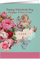 Happy Valentine’s Day, Daughter & Son-in-Law, Vintage Cherub and Roses card