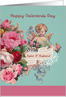 Happy Valentine’s Day, Sister and her Husband, Vintage Cherub, Roses card