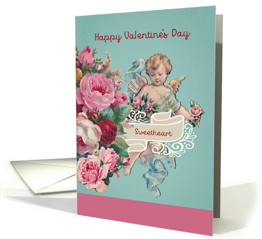 Happy Valentine's Day,Sweetheart, Vintage Cherub, Roses card (1463054)