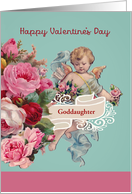 Customizable, Happy Valentine’s Day, Vintage Cherub, Roses Goddaughter card