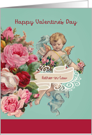 Father-in-Law, Happy Valentine’s Day, Vintage Cherub and Roses card