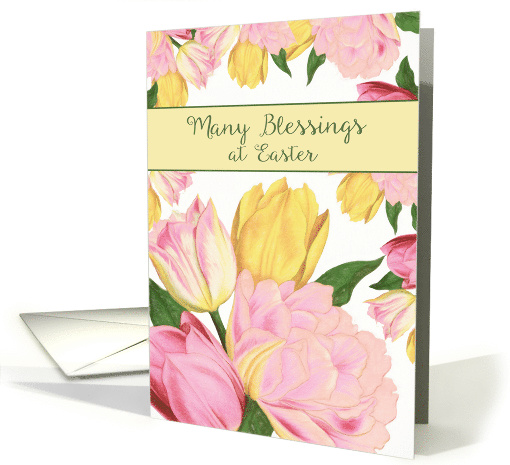 Many Blessings at Easter, Scripture, John 11:25, Tulips card (1466142)