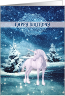 Happy Magical Birthday, Unicorn, Winter Landscape card