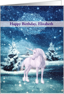 Customize, Happy Magical Birthday, Unicorn, Winter Landscape card