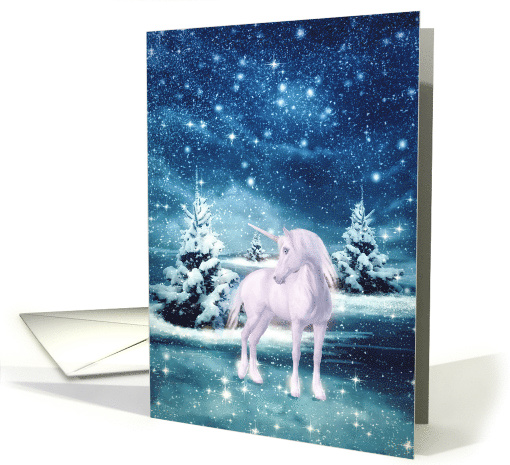 Blank Note Card, Unicorn, Winter Landscape card (1466370)