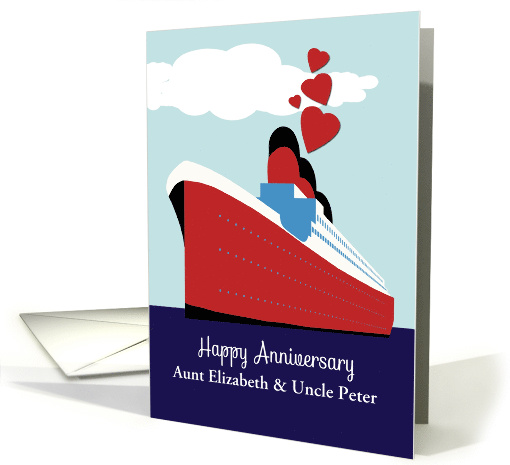 Customize, Happy Wedding Anniversary, Cruise Ship, Hearts card