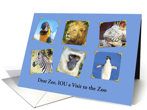 IOU A Visit to the Zoo, Customizable, Parrot, Lion, Zebra, Monkey card