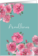 As Melhoras, Get Well Soon in Portuguese, Watercolor Roses card