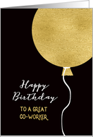 Happy Birthday to a great Co-Worker, Gold Foil Effect Balloon card