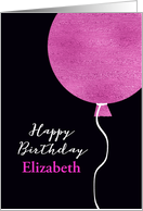 Customize, Happy Birthday Card, Pink Glitter Foil Effect Balloon card